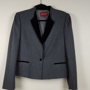 Sasson Gray Wool Blend Velvet Lapel Blazer/Jacket Size 14/15 Vintage